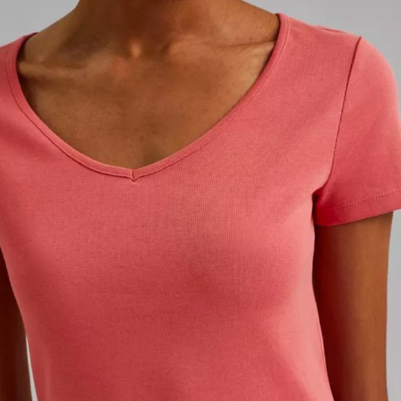 Esprit tee shirt deep v neck 100% organic cotton lot 2 off white corral XL - Picture 3 of 6